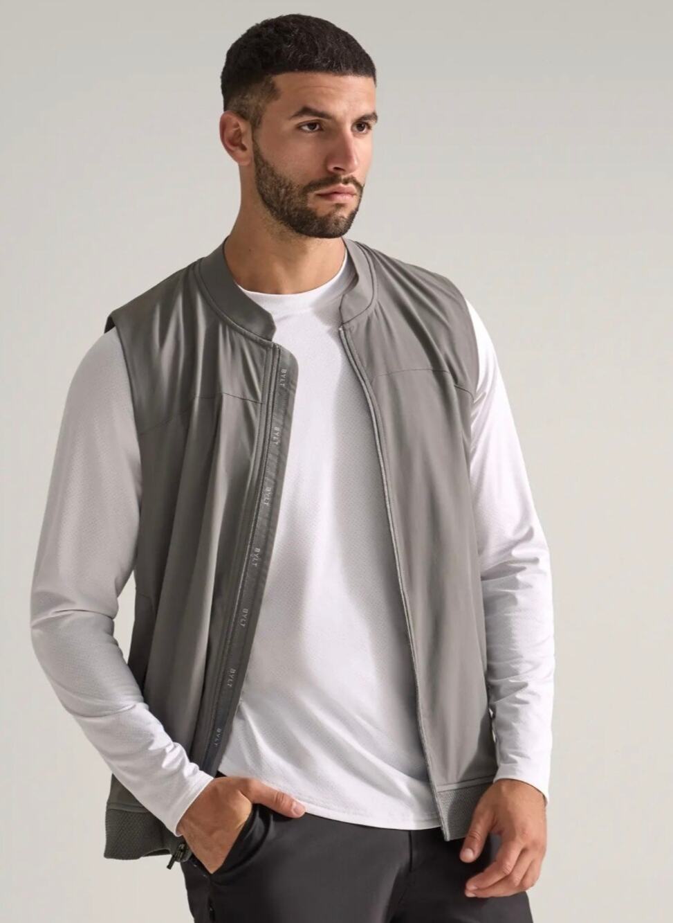 BYLT Arc Polar Fleece Lined Vest Stone Grey Men's S Golf Outdoor Water Resistant